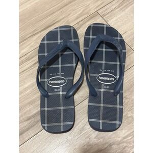Havaianas Mens Flip Flops Navy Blue Grid Pattern Sandals USA 11/12 EUR 45/46
